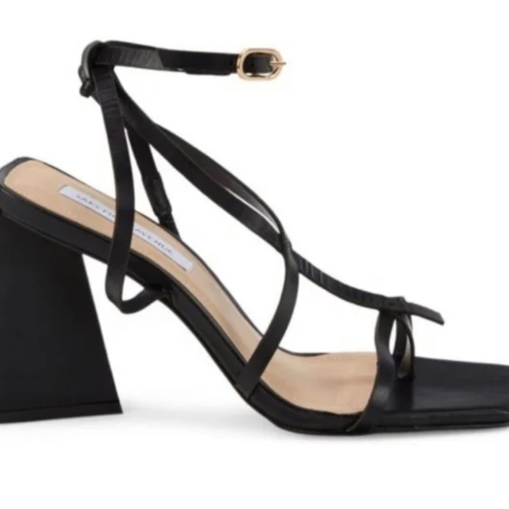Saks Fifth Avenue Women's Block Heel Leather Sandals - Black - Size 7